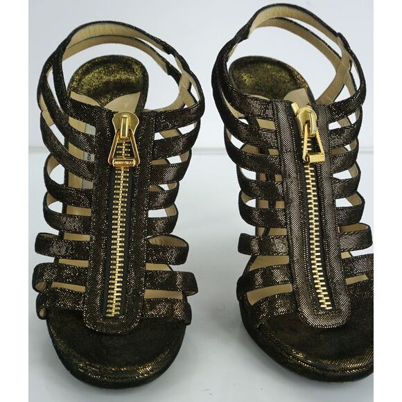 Jimmy Choo Glenys Bronze Metallic Suede Strappy Sandals Size 39 Zip $1050 heels - Picture 9 of 10